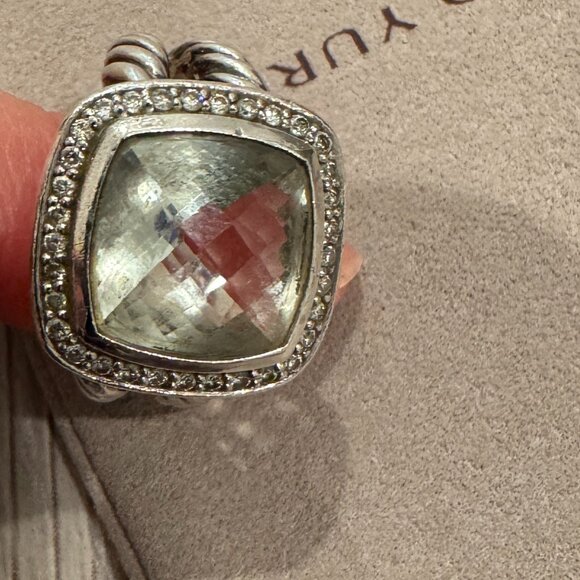 Authentic David Yurman Albion Ring Sterling Silver Prasiolite & Diamonds, 11mm - Picture 3 of 11